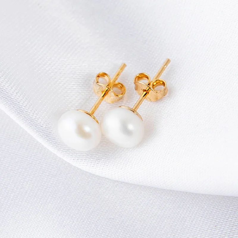 Real 925 Sterling Silver Earrings Natural Freshwater Pearl Stud Errings Gold Jewelry For Women Fashion Birthday Gift