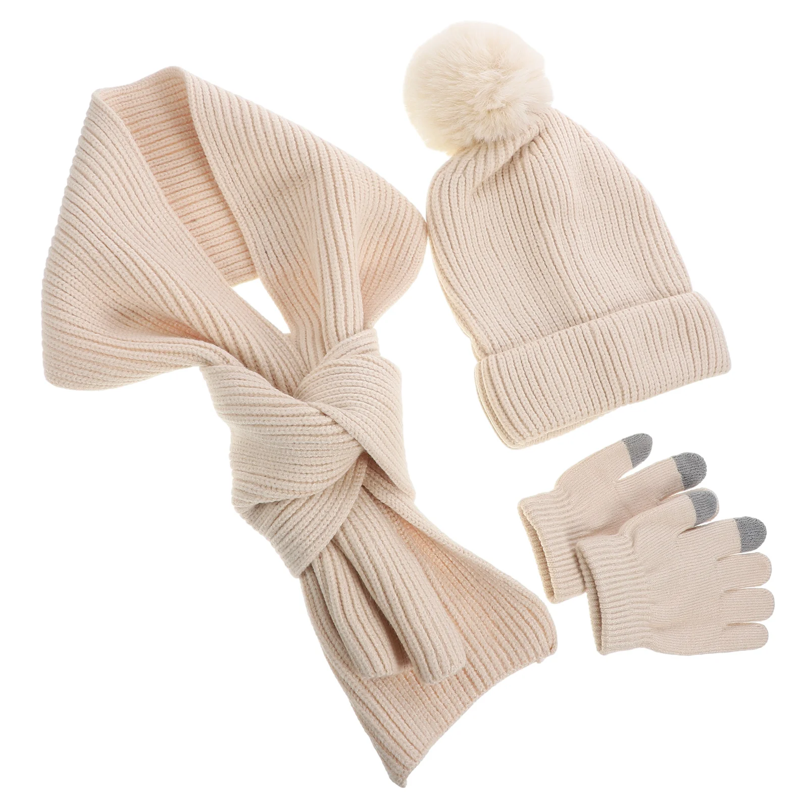1 مجموعة الشتاء الدافئة لمس قفازات للنساء وشاح طقم قبعات لينة الدافئة قفازات ركوب الخيل في الهواء الطلق قبعات الشتاء للنساء