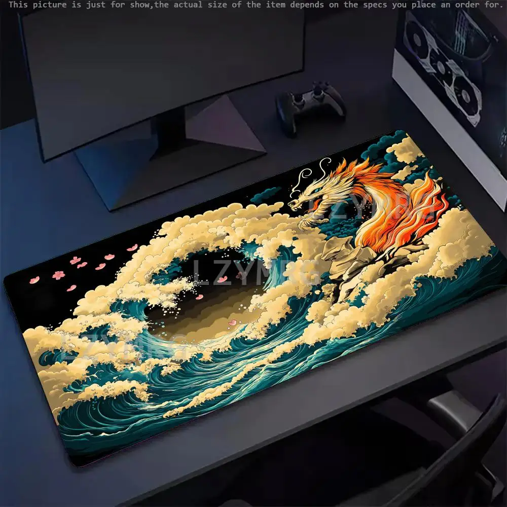 لوحة ماوس تنين وموجة يابانية كبيرة من المطاط المضاد للانزلاق ملحقات مكتب الكمبيوتر لوحة ماوس للمكتب والألعاب لوحة المفاتيح حصيرة ديكور البساط #2