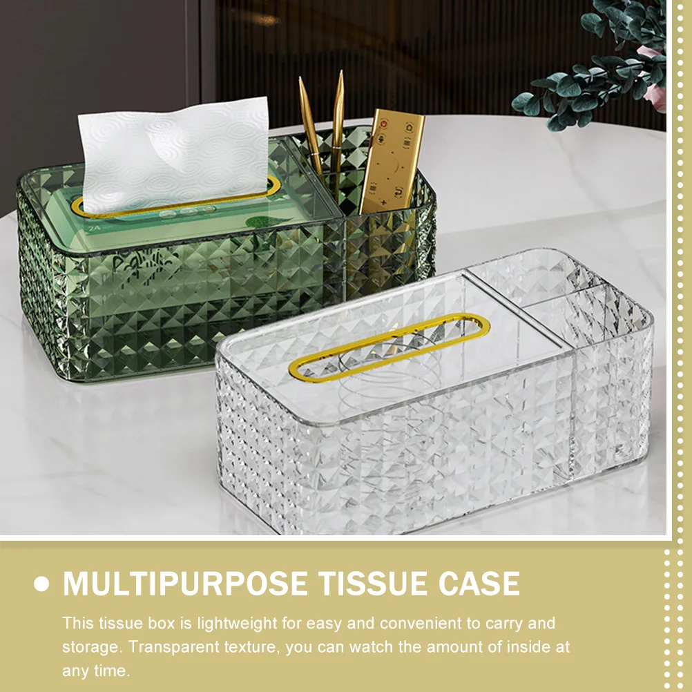 

Gold Plated Edge Wide Mouth Tissue Box Transparent Design Non-Slip Pad Large Capacity For Home Hotel Cafe Car Desktop Organizer