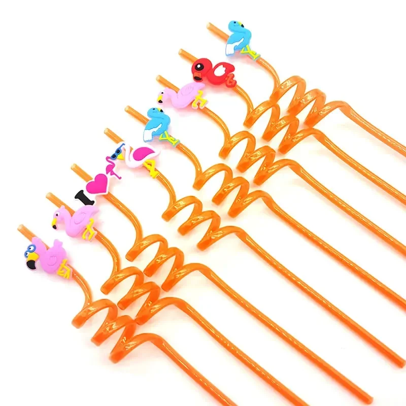 8pcs 26cm Cartoon Animal Flamingo Themed Straws Reusable Plastic Spiral Drinking Straws Children Baby Birthday Party Decoration