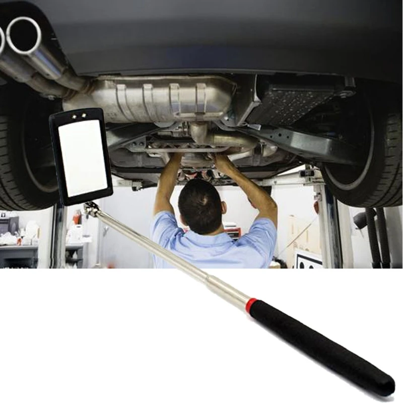 Extendible Inspection Mirror Adjustable Angle View Car Telescopic Detection Lens Telescoping Mirror with LED Light