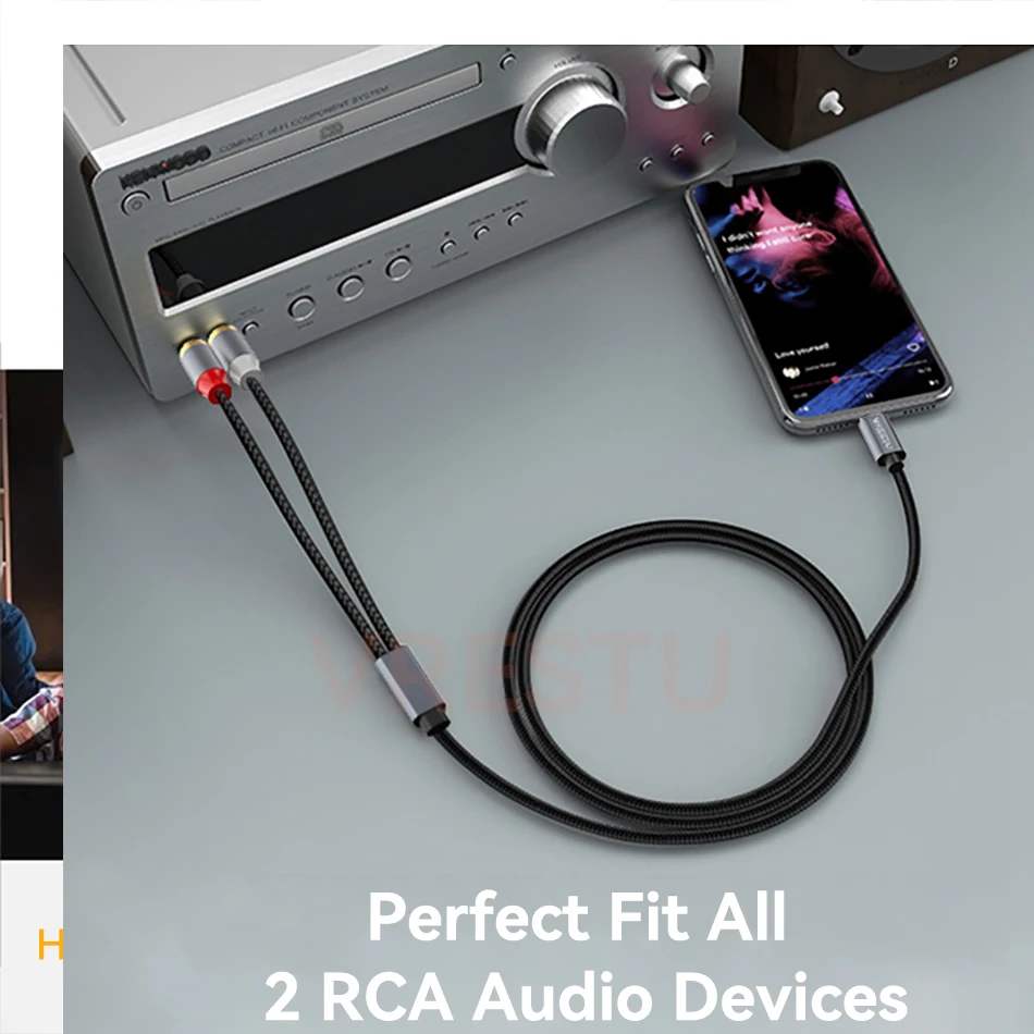 홈 시어터 앰프 DVD TV 스피커용 오디오 케이블 어댑터, USB C-2 RCA 타입-RCA 잭, 3.5mm-RCA Y 스플리터 AUX 코드