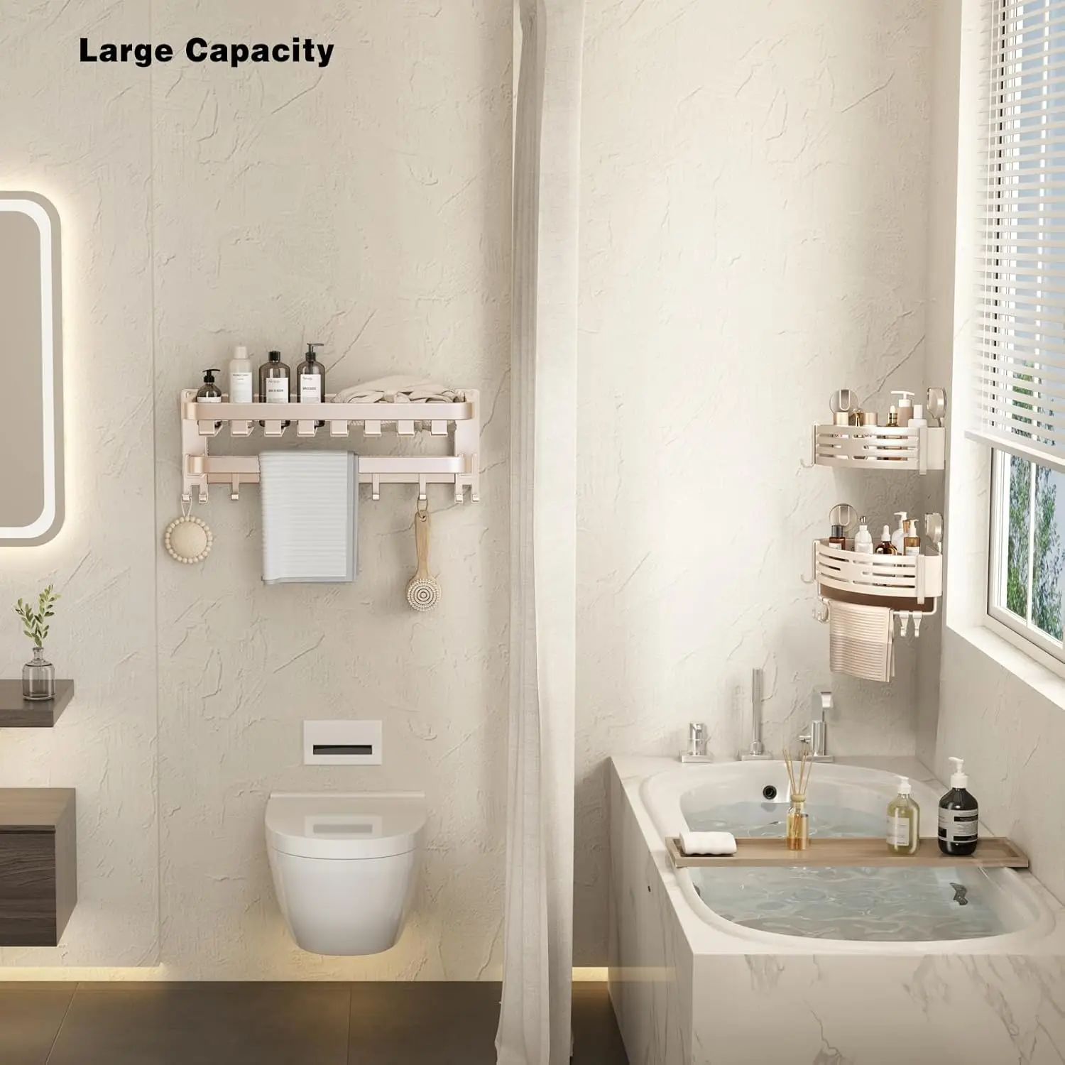 

Corner Shower Caddy Suction Cup Shower Shelf Corner No Drilling Bathroom Shower Organizer Storage Rack Adhesive with Towel