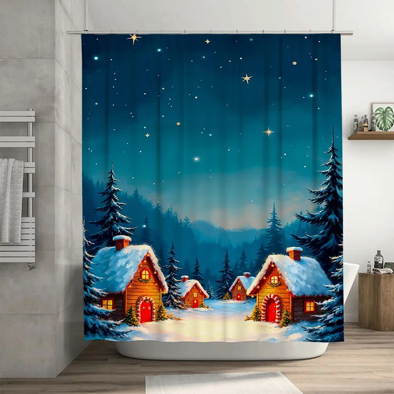 

Tuniu Charming Winter Village Christmas Cabin Holiday Shower Curtain Festive Forest Lodge Cozy Home Decor