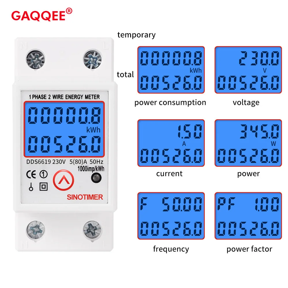 DDS6619 LCD Digital Backlight Single Phase Energy Meter kWh Power Consumption Meter Wattmeter Electronic AC 220V 80A Reset Zero