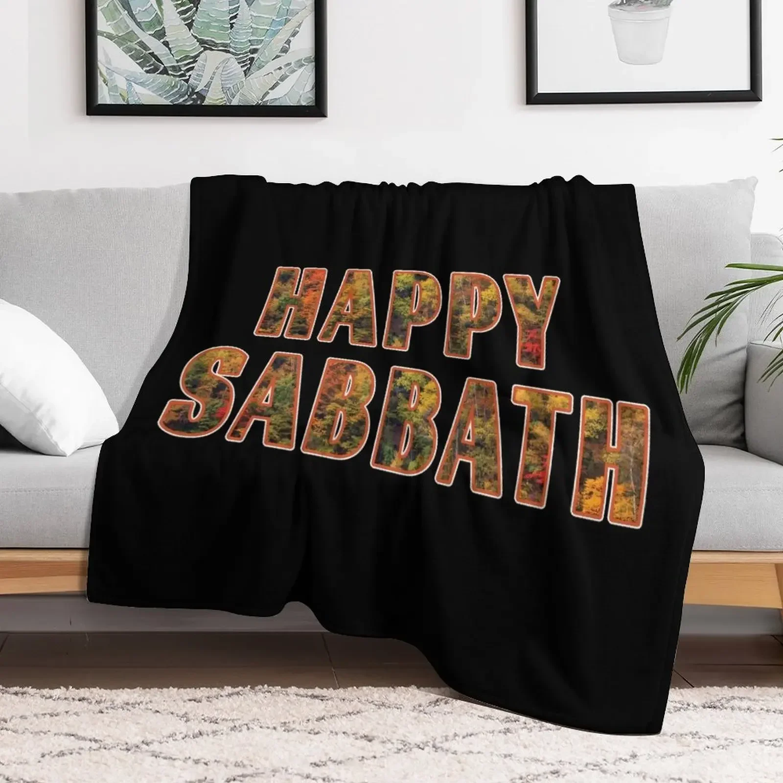 Happy Sabbath Autumn Text Art - Black - Adventist Sabbath Greeting Throw Blanket Winter beds Giant Sofa Blankets