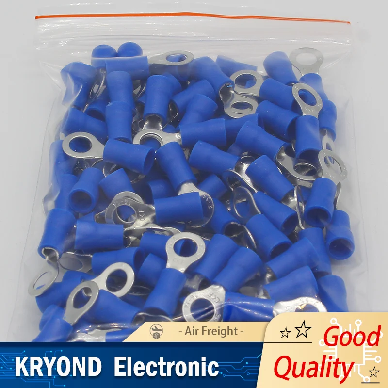 100PCS/Pack RV2-5 Blue Ring Insulated Wire Connector Electrical Crimp Terminal Cable Connector RV2.5-5 RV