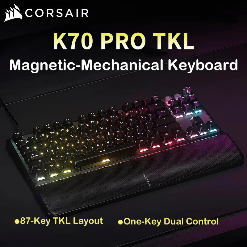 Corsair K70 PRO TKL Wired Magnetic Keyboard, MGX Hall Effect Switches 8000Hz Rapid Trigger PBT Keycaps RGB Gaming