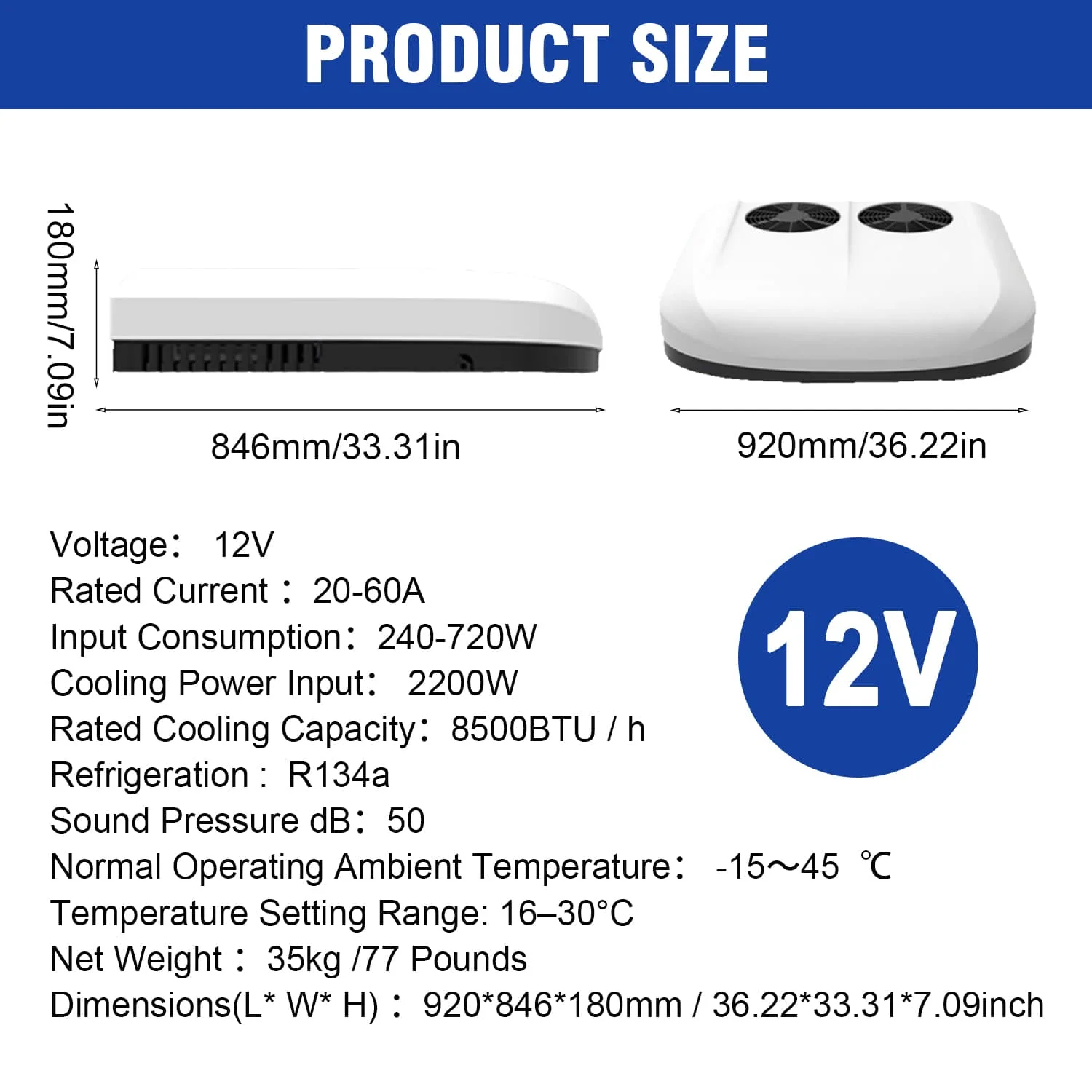 Aspligo 8500BTU Cooling Electric Roof Air Conditioner 12V Car Parking Conditioning For Motorhome Excavator Forklift Camper Van