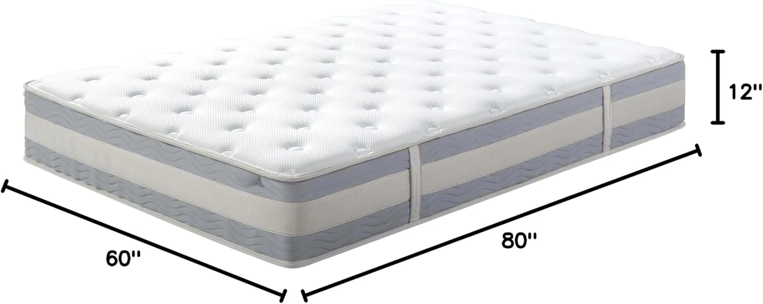 12 Inch Cooling Comfort Support Hybrid Mattress [New Version], Queen, Fiberglass Free, Medium Plush, Cooling Motion Isolat