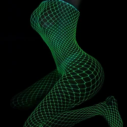 Glow In The Dark Full Body Fishnet Tights For Women High Elastic Crotchless Bodysuits Fantasias Lingerie Luminous Bodystockings