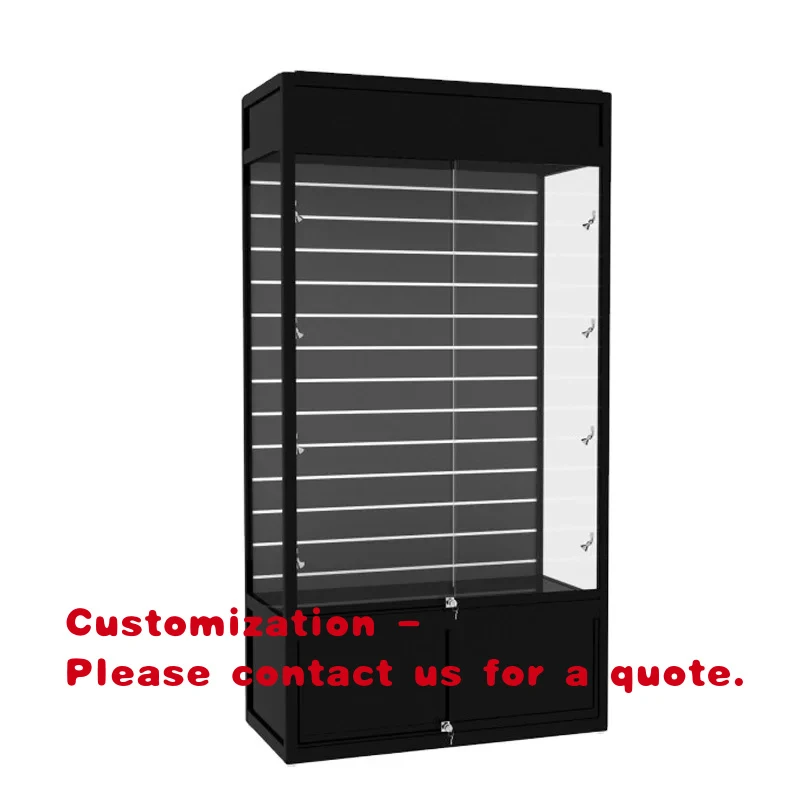 Vitrinas de exhibición de aluminio y vidrio personalizadas, vitrina de vidrio para tienda minorista con luces LED y panel de slatwall.