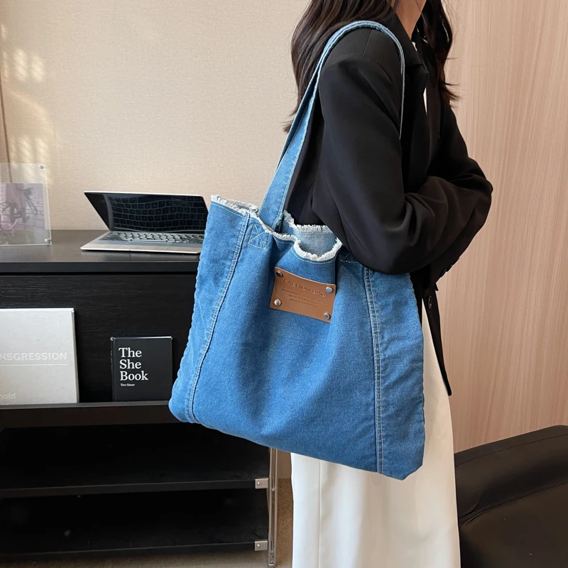 Student Denim Women's Bag 2023 Shoulder Bag Canvas Messenger Bag Y2K Jeans Eco Bag Korean Shopper Sling Bag Book Tote Handbag