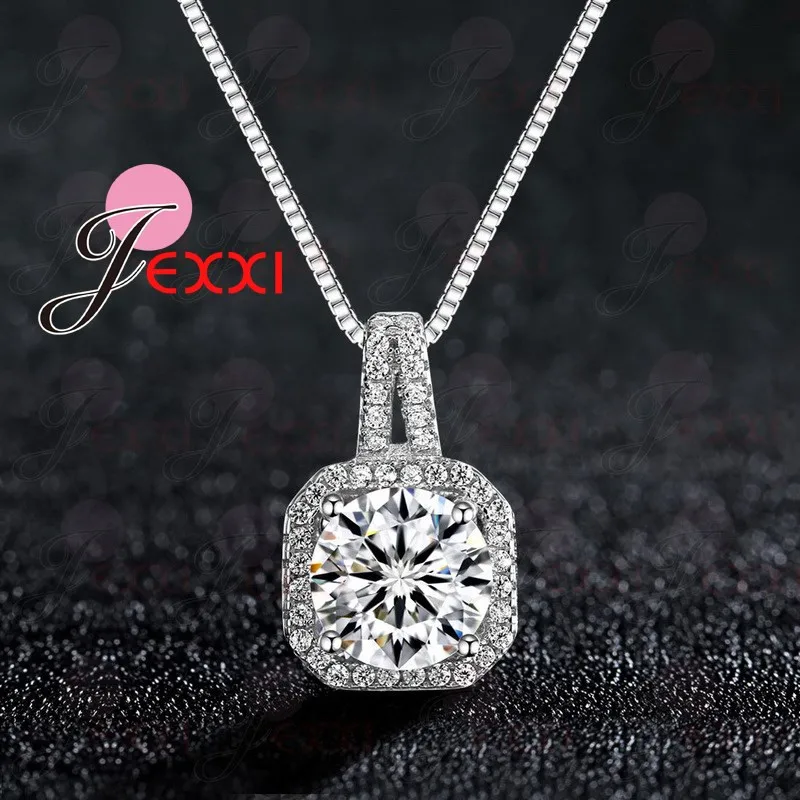 

Classic Style 925 Sterling Silver Necklace And Pendants Jewelry For Women Box Chain Luxurious Big CZ Crystal Stone Accessories