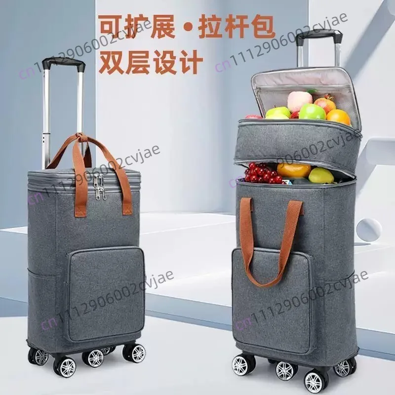 Foldable Grocery Trolley Multi-Purpose Rolling Cart with Expandable Storage Lightweight Durable Waterproof Bag Organizer