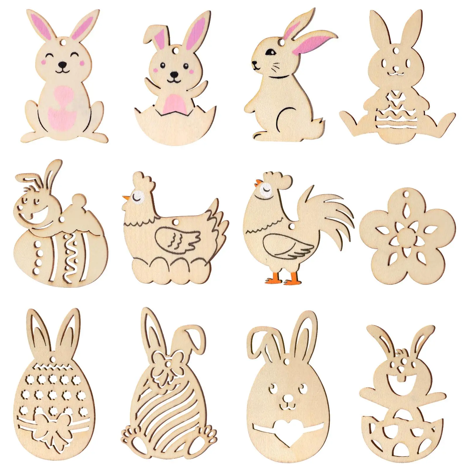 

48pcs DIY Wooden Tags Wood Hanging naments Predrilled Holes Hemp Rope Included Party Gifts Christmas Decorations Sewing