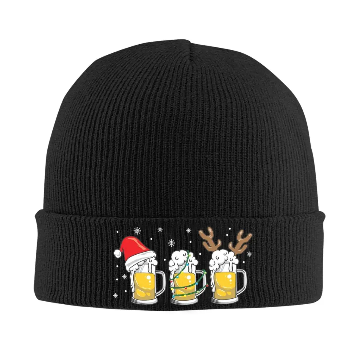 Christmas Beer Mugs Reinbeer Santa Hat Xmas Hat Autumn Winter Beanie Street Cap Men Women Acrylic Knitted Hat