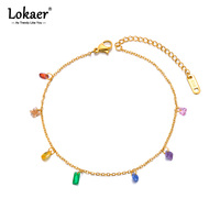Lokaer Fashion Colorful Cubic Zirconia Stainless Steel Anklet For Women Waterproof Gold Color Chain Zircon Trendy Jewelry A24003