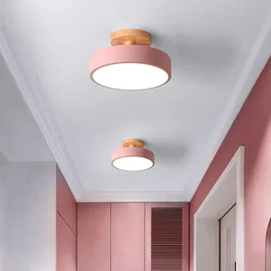 Nordic Madeira Redonda LED Lâmpadas De Teto, Luminárias, Luzes De Corredor, Rosa, Sala De Jantar, Quarto, Decoração Do Banheiro, Decoração 6 principais vendas luz teto quarto cama rosa - №5