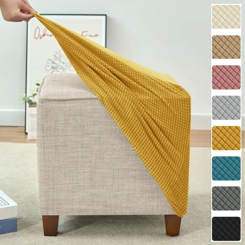 1 Stück Polar Fleece Ottoman-Bezug Einfarbiger Stretch-Fußhocker-Überzug Rutschfester Staubdichter Fußhocker-Schutz Wohnzimmer-Dekoration