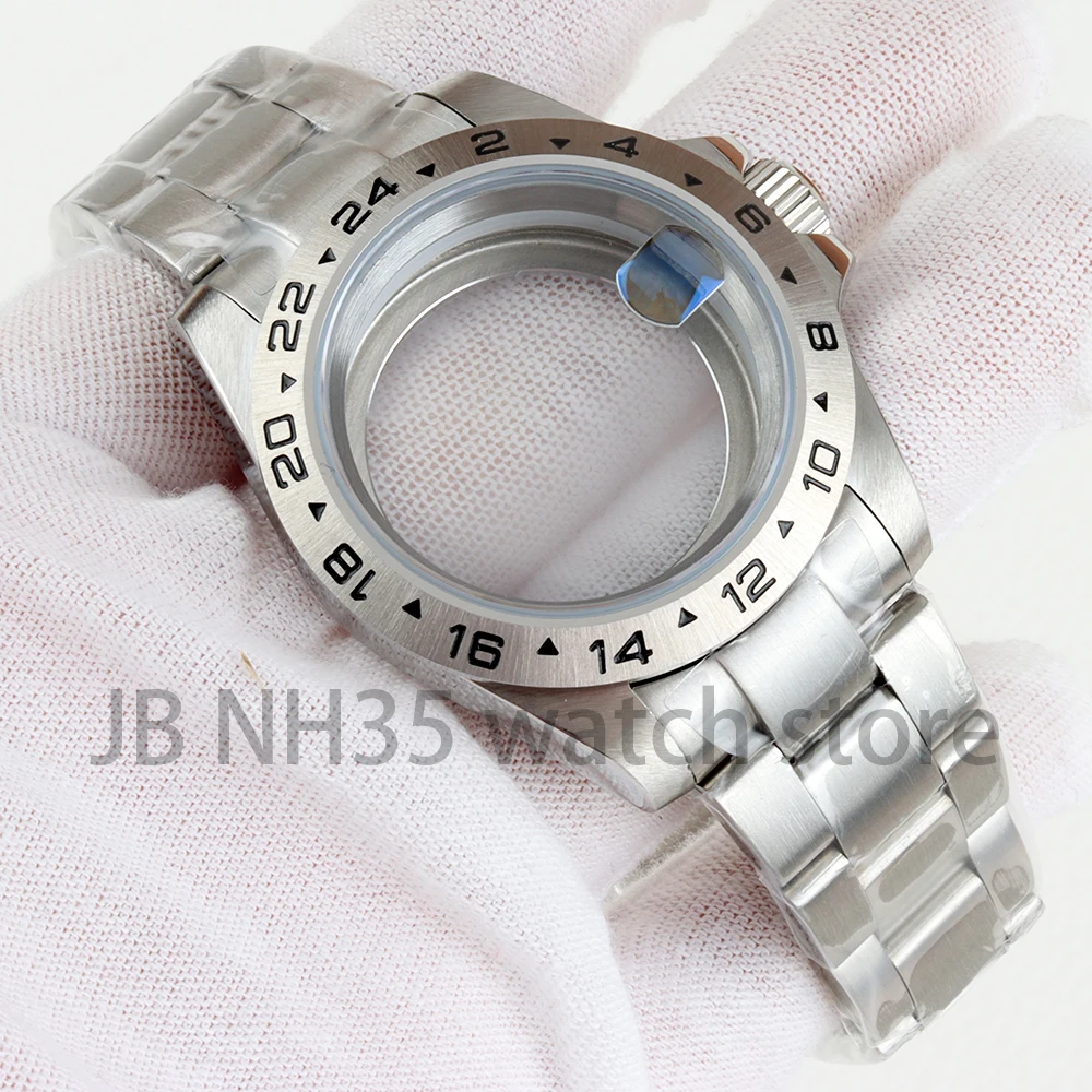

39mm EXP 24 Hour Steel Bezel Watch Case for Explorer GMT NH34 NH35 NH36 NH38 Movement Sapphire Glass 28.5mm Dial Oyster Bracelet