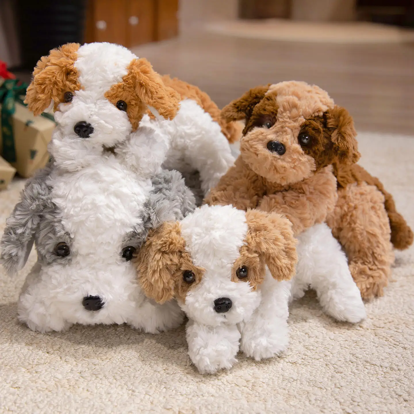 

32-48cm Simulation Lying little Suckling Dog Curly Hair Plush Toys Creative Party Decor Super Soft Pilliw Dolls Christmas Gifts