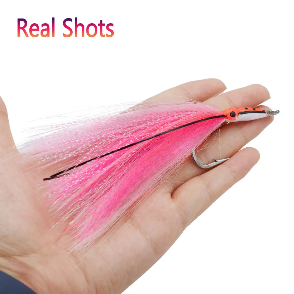 6/0 Leuchtender UV 5,89 Zoll Langer Mund Großer Köderfisch Streamer Fliege mit Epoxid 3D Fischaugen für Hecht, Meer, Tarpon, Salzwasser-Angelköder – Detail 8
