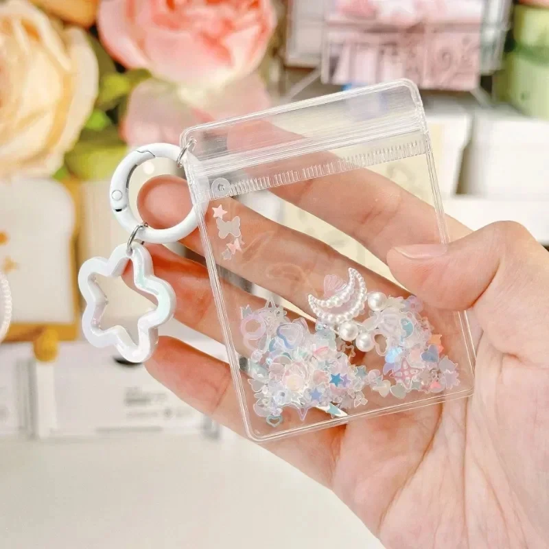 Women Transparent Star Pearl Glitter Coin Purses Bags Cute Keychain Hasp Pendant Doll Kawaii Toy Pendant Storage Bag Pouch