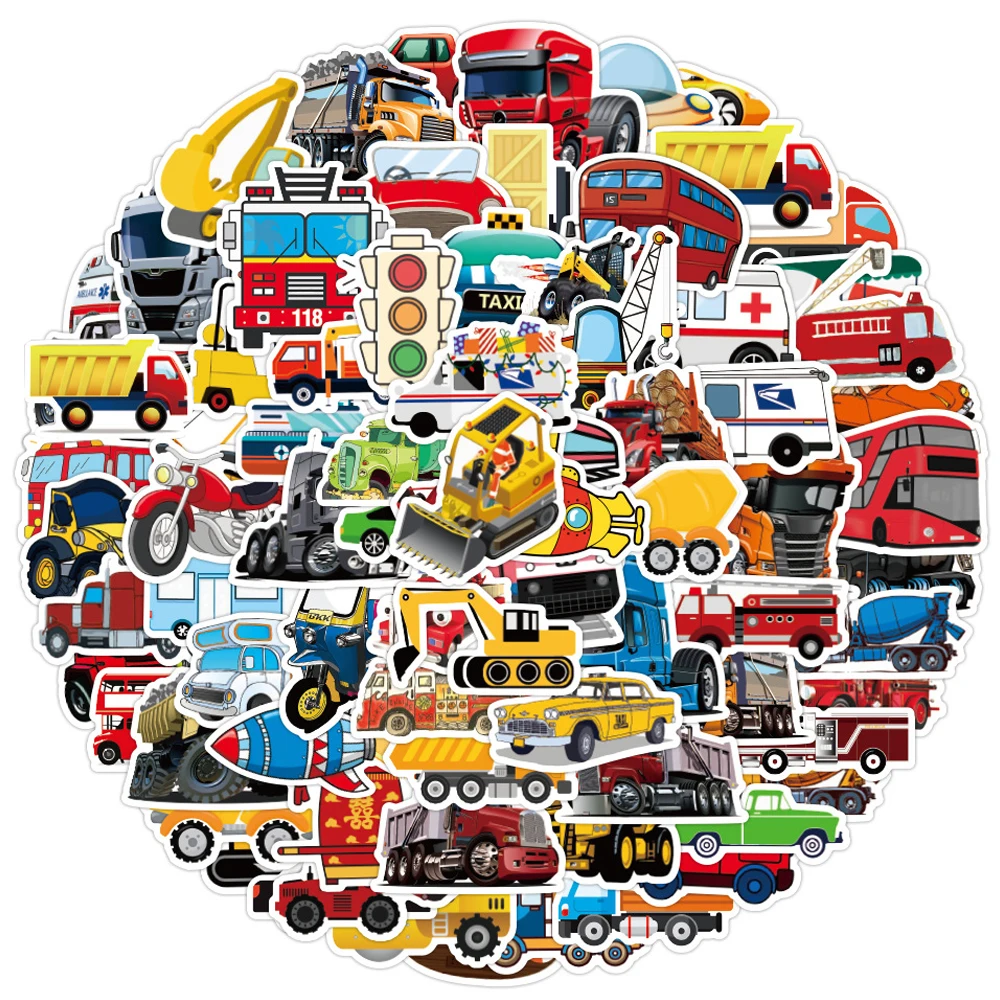 10/30/50/100pcs Transportation Vehicle Car Cartoon Stickers Funny Graffiti Decals Stationery Phone Luggage Reward Sticker Decor view 2