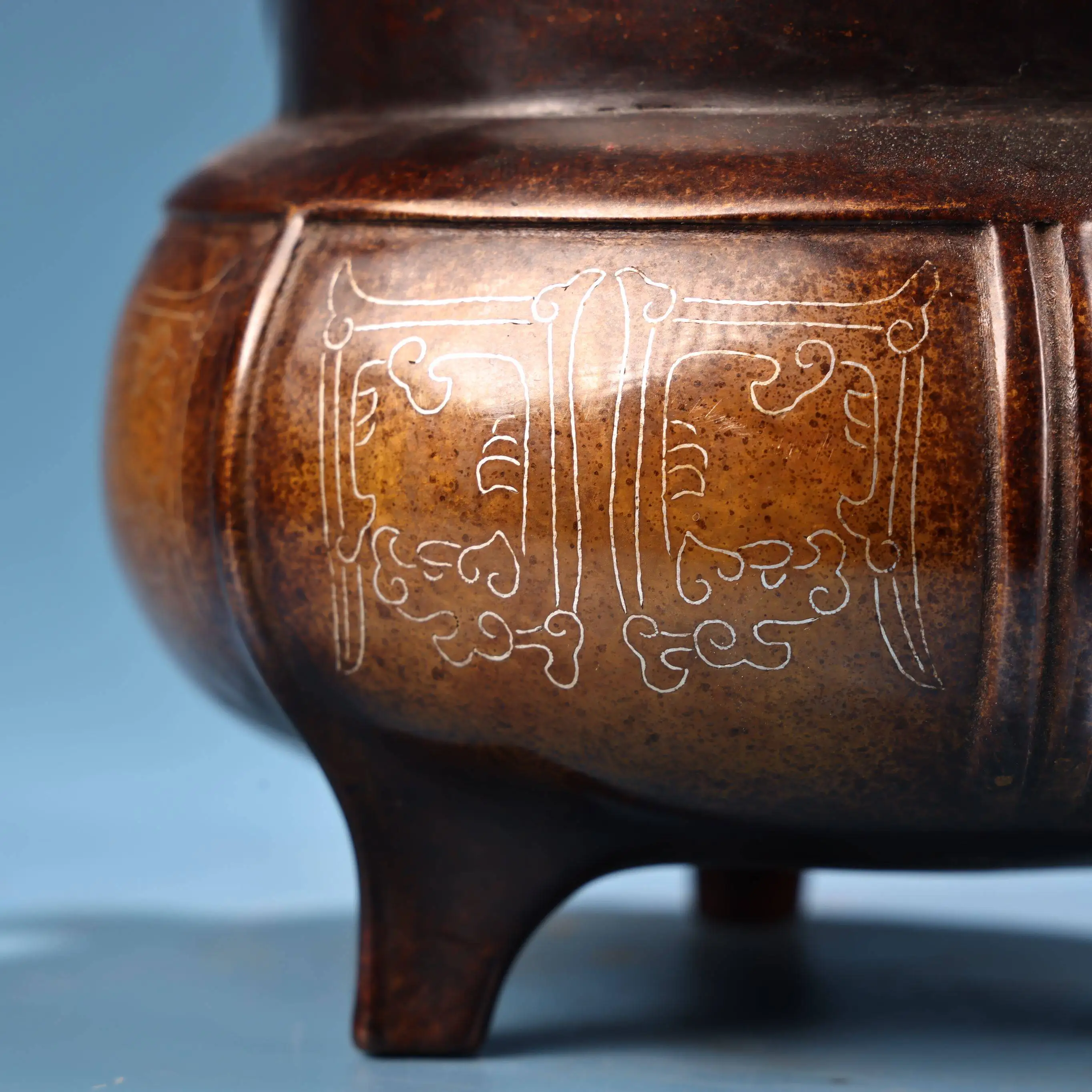 Purple Copper Silver Wire Inlaid Incense Burner Double Ear Heavy Patina Exquisite Craftsmanship Home Decor