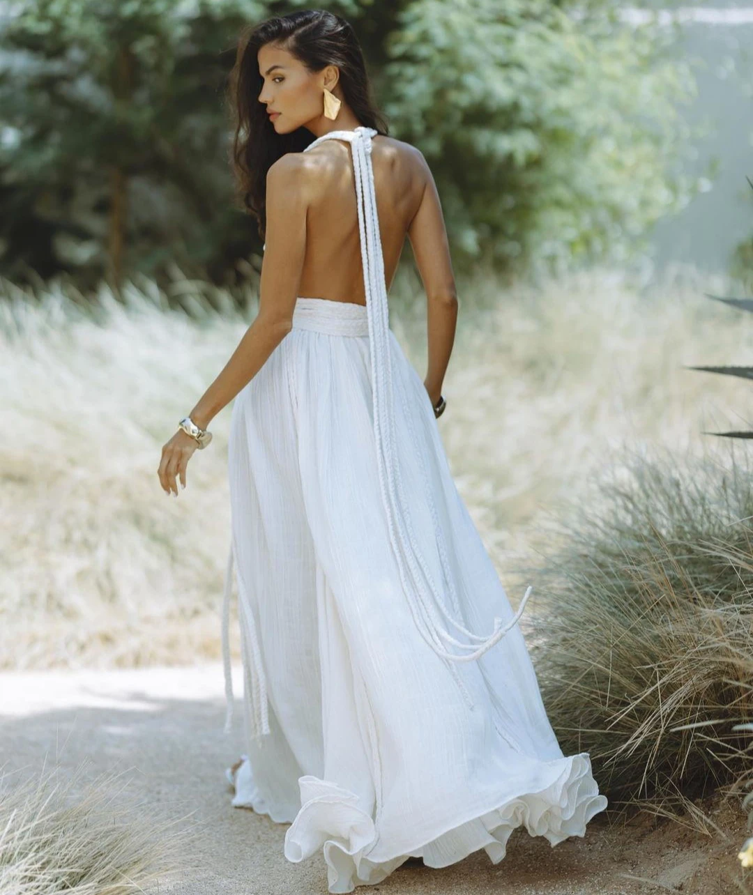 Boho plage Sexy col en V profond dos nu sans manches Sexy robe Maxi femmes vacances tissé à la main corde à lacets robes d'été robes