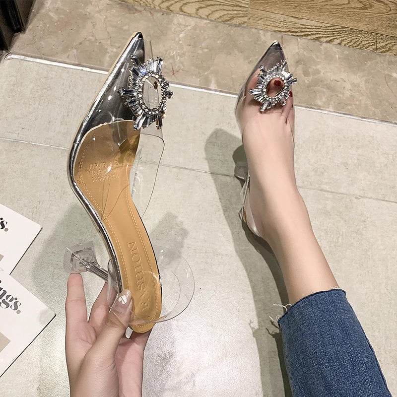 

New Luxury Sandals Women Pumps Transparent High Heels Shoes Sexy Pointed Toe Slip-on Wedding Party Brand Fashion Shoes for Lady