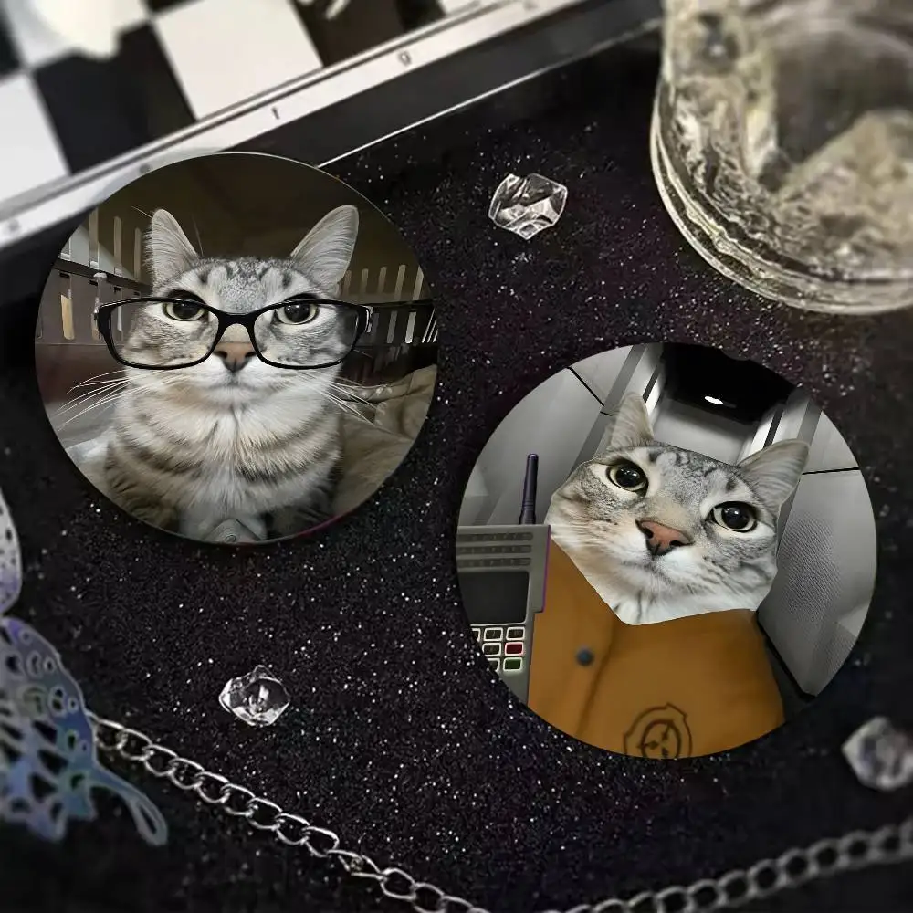 Funny Meme Smart Glasses Grey Cat Badge, Cute Office Kitten Brooch