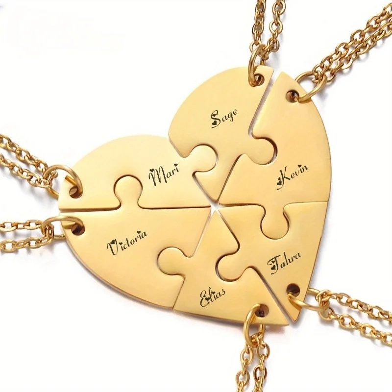 Love Puzzle Engraved Stainless Steel Necklace Pendant Gold DIY Name Love Neck Decoration Jewelry Ins Style Friend's Gifts