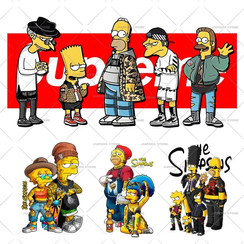 Disney The Simpsons Print Heat Transfers Vinyl Stickers for Clothes Bart Homer Cartoon Iron on Patch on Clothing Appliques Badge