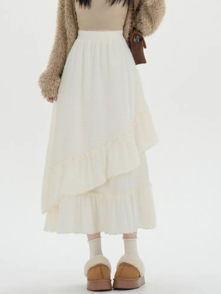 

Ele High Waist Knitted f Skirt Women's Autumn Winter Loose Elastic Waist Draped Versatile Umbrella Skirt Long Skirt