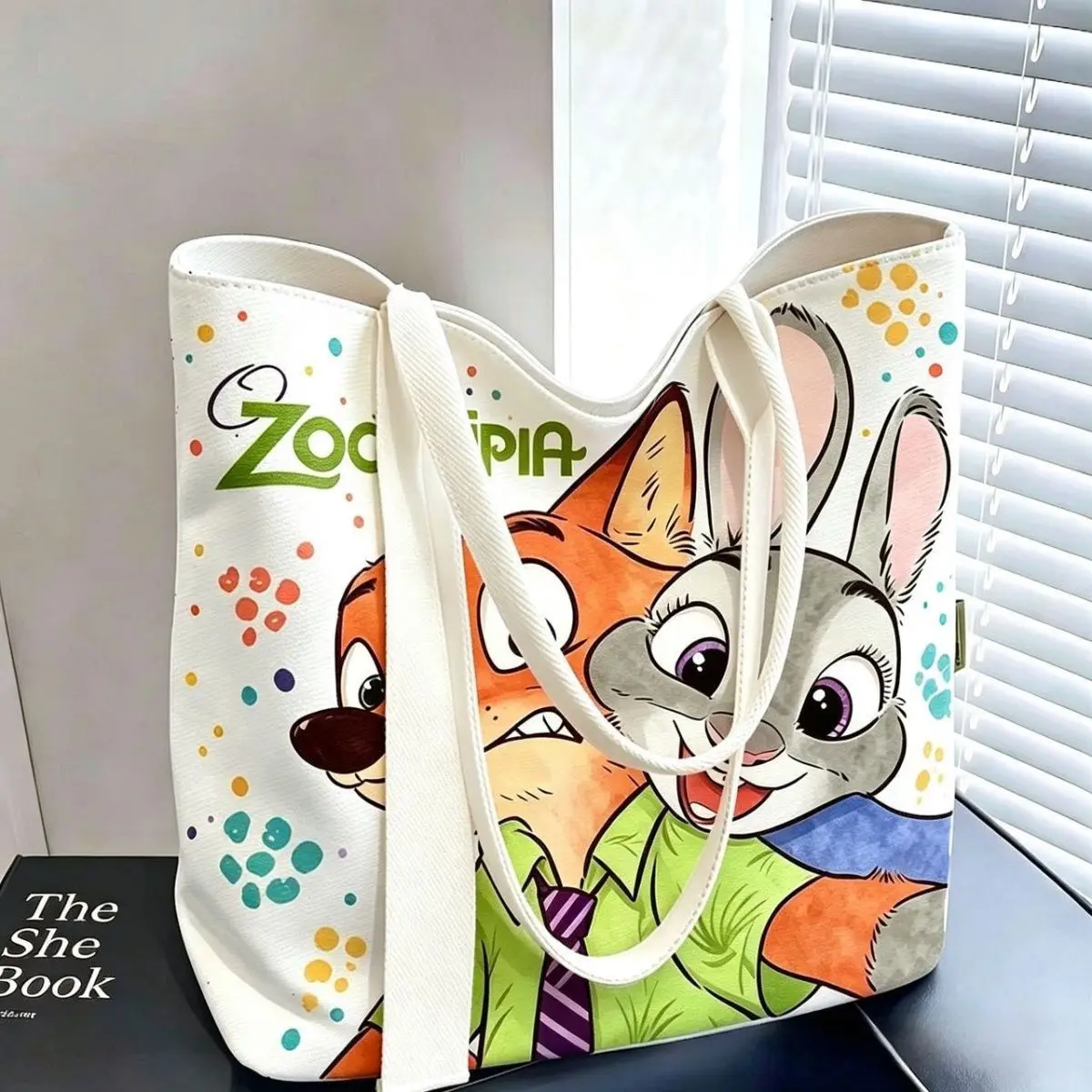 Zootopia Cartoon Canvas Tote Bag Large Capacity Student Shoulder Bag Casual Shopping Handbag Daily Accessory Gift