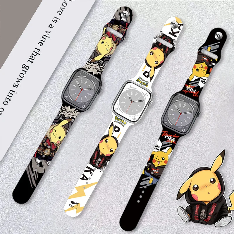 Pokémon Pikachu print strap For Apple Watch Strap Silicone for iWatchS8765432SE Replacement watch band 38mm-45mm birthday gifts