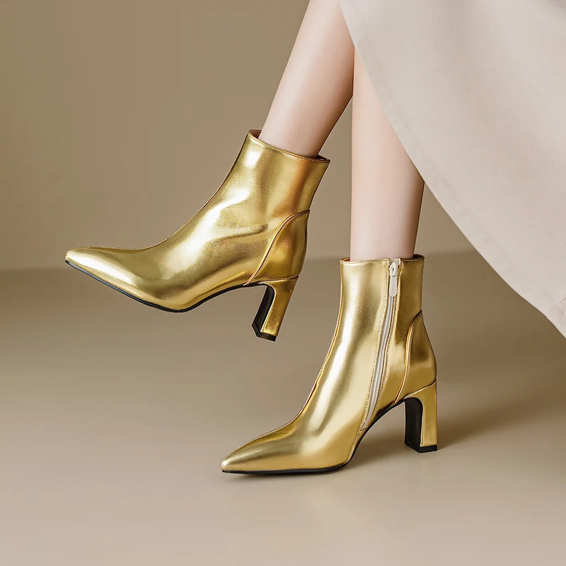 Plus Size Women's Microfiber Chelsea Boots Pointed Toe Block Heel Side Zipper Fashion Ankle Short Booties for Female Occasions