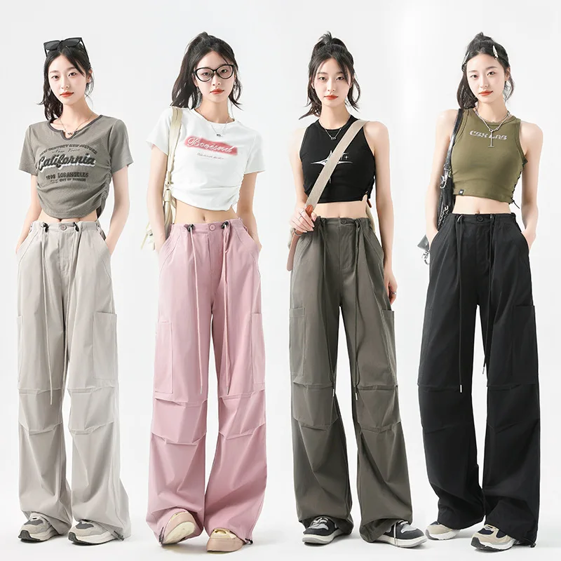 BOWEYLUN Neue Amerikanische Stil Hohe taille Arbeit Hosen frauen Herbst Casual Hosen Schnell trocknend Breitbeinig Jogginghose weibliche