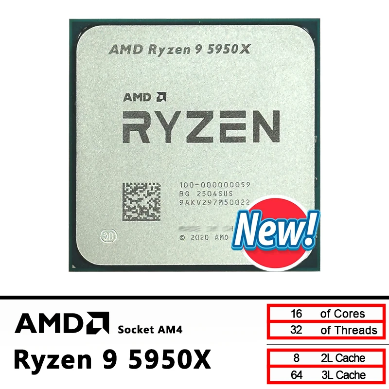

AMD R9 5950X Ryzen 9 5950X Новая 16-ядерная розетка 3,4 ГГц AM4, 105 Вт, розетка AM4, но без кулера