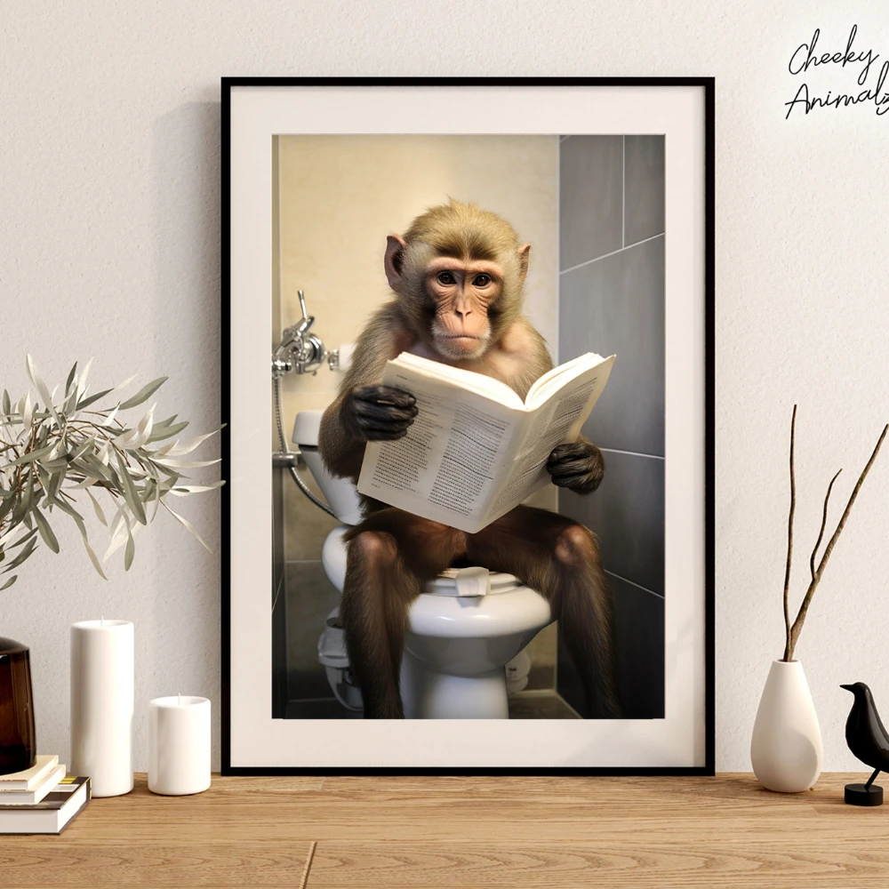 قرد يجلس على ورق قراءة المرحاض، صور قرد لطيفة ومضحكة، قرد كابوشين، صور مضحكة مندريل، ديكور منزلي للحمام #2