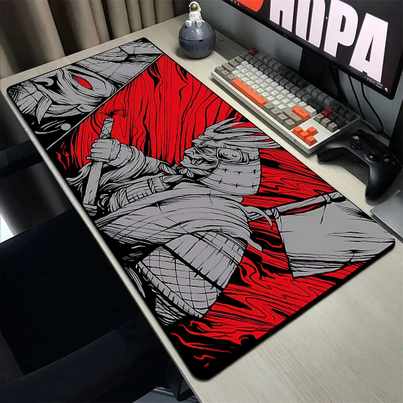 Großes Mauspad xxl Anime Computer PC Gamer Schreibtisch matte Büro zubehör Magic Carpet Gaming Zubehör 900x400 japanische Kunst Samurai