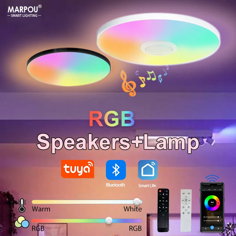 tuya luz de teto inteligente tuya alto falante rgb 36w luz led escurecendo wi fi bluetooth controle remoto decoracao do quarto tocar musica 01