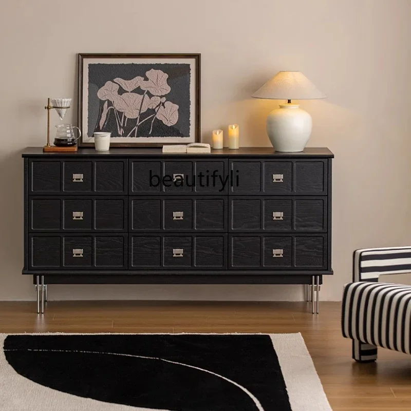 

zq1French retro dining side cabinet integrated chest cabinet against the wall bedroom solid wood storage cabinet medieval