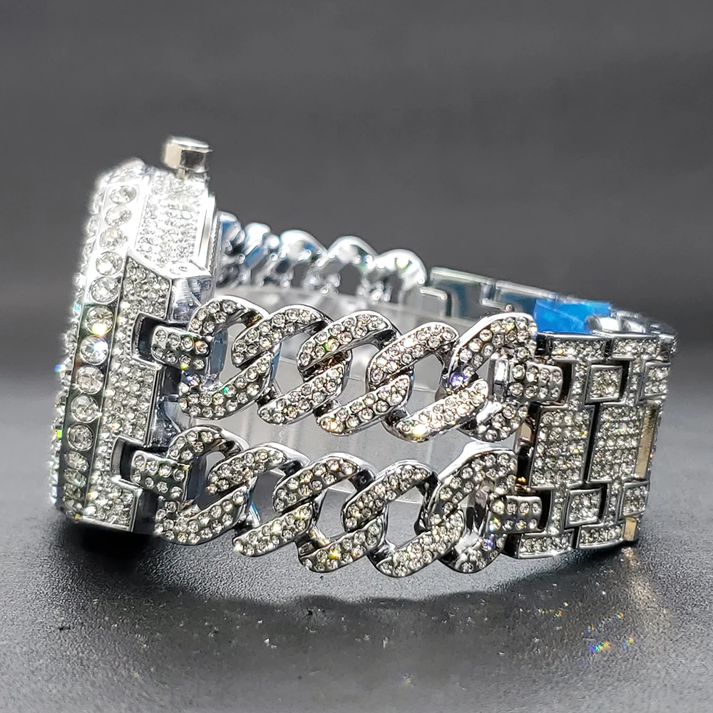 مثلج خارج ساعة للرجال الفاخرة الماس Watche الكوبية ربط سوار تصميم عصري كوارتز ساعات المعصم للرجل uhrenleri herren #3