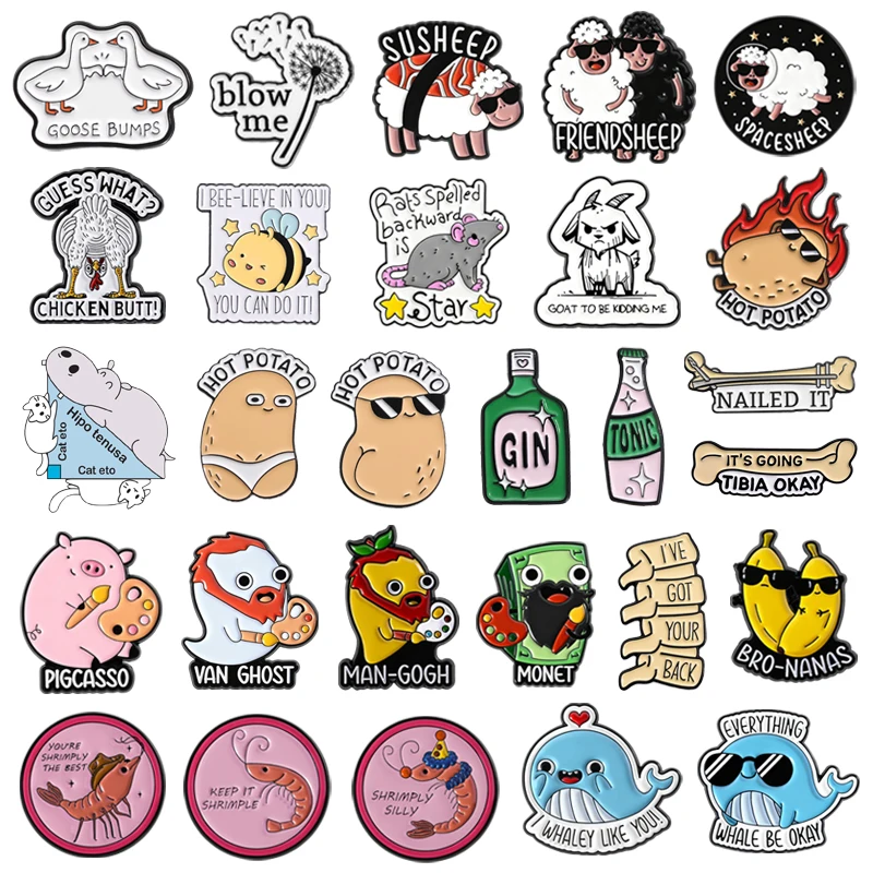 Engraçado série de trocadilhos esmalte está indo tibia ossos oka coluna ganso bumps broches animais lapela crachá jóias presentes para amigos