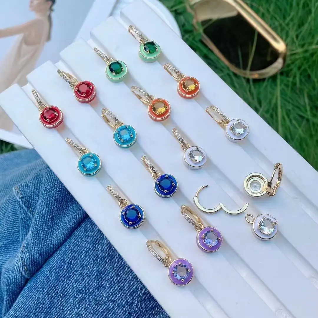 5 Pairs, Round Zircon Enamel Hoop Earrings For Women Korean Girl Jewelry Gifts Christmas Gift