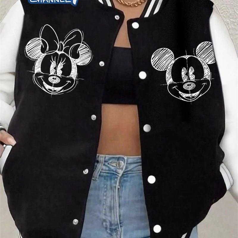 

Disney Women's Retro Mickey Mouse Double-sided Printed Jacket Autumn and Winter New Men's and Women's Retro Fashion Street Wear
